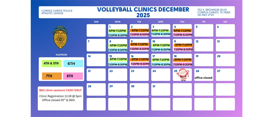 DECEMBER VOLLEYBALL CLINIC SCHEDULE