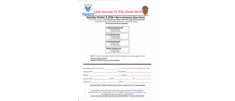 DOVE HUNT 15TH ANNUAL 2026 SPONSOR FORM